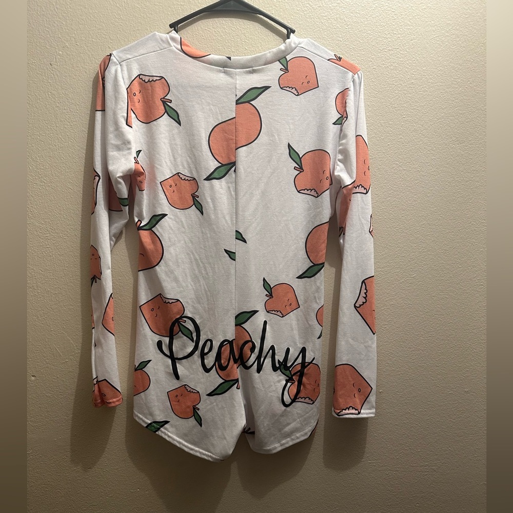 White Peachy Printed PJ Romper - Picture 3 of 3